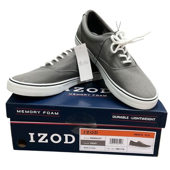 IZOD Men's Canvas Memory Foam Sneakers Grey Size 10.5 NIB - Picture 3 of 16